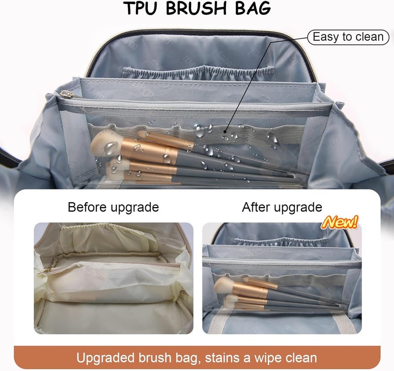 BOYATU Travel Makeup Bag Organizer Cosmetic Bag: 3 Pcs Set Make up Bags for Women with Handle - Waterproof Vegan Leather Toiletry Bags Travel Essentials Pouch with Compartments (C-02-Brown) - Image 4